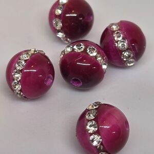 Saturn Tiger Eye Beads In Pink.  Rhinestone Ring Around 8mm Bead.  Unique!!